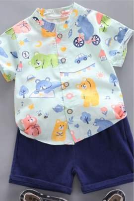 Cotton Half Sleeves T-Shirt and Knee Length Shorts Cartoon Print Cloth