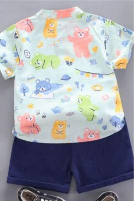 Cotton Half Sleeves T-Shirt and Knee Length Shorts Cartoon Print Cloth