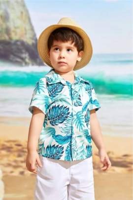 Cranes Printed Shirt with Woven Shorts Fancy Set Cloth