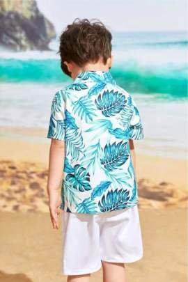 Cranes Printed Shirt with Woven Shorts Fancy Set Cloth