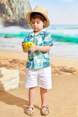 Cranes Printed Shirt with Woven Shorts Fancy Set Cloth