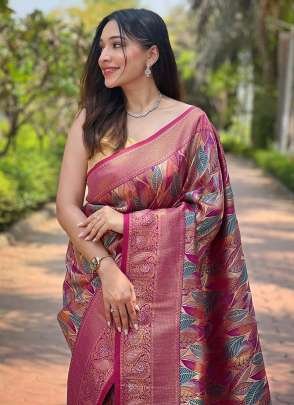 Dark Pink Kanchi Pattu Silk Traditional Wear Weaving Saree