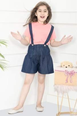 Girl's Crop Knot Top with Denim Skirt Set Cloth