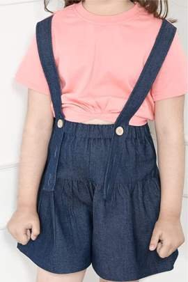 Girl's Crop Knot Top with Denim Skirt Set Cloth