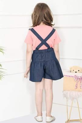 Girl's Crop Knot Top with Denim Skirt Set Cloth