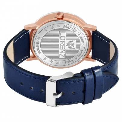 Lorenz Watch Blue Leather Strap & White Roman Dial Analogue Watch for Men 