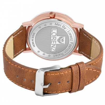 Lorenz Watch Brown Leather Strap & White Roman Dial Analogue Watch for Men Men's Watch