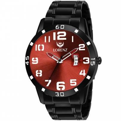 Lorenz Watch Casual Black Chain Maroon Dial Analog Watch for Men