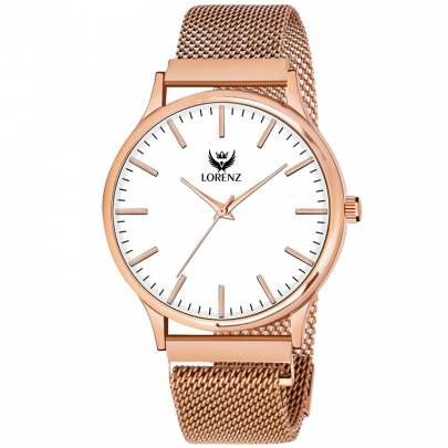 Lorenz Watch RoseGold Analog (Classy Wired Mesh Megnet Band ) Ultra Slim Watch for Men’s & Boys