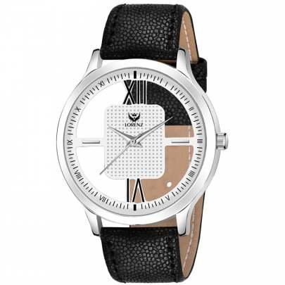 Lorenz Watch Two Tone Dial & Black Leather Strap Analogue Watch for Men 