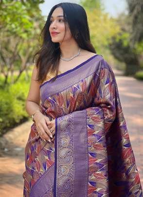 Purple Kanchi Pattu Silk Traditional Wear Weaving Saree