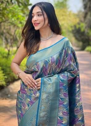 Sea Blue Kanchi Pattu Silk Traditional Wear Weaving Saree