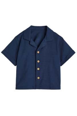Snowflakes Half Sleeve Solid Shirt -Navy Blue