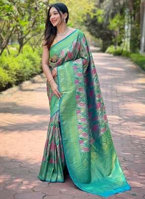 Teal Green Kanchi Pattu Silk Traditional Wear Weaving Saree Saree